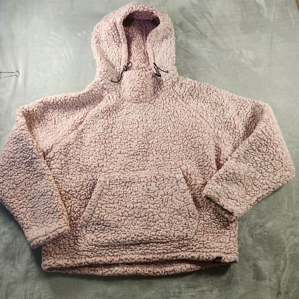 PINK by Victoria's Secret Pull Over Hoodie Jacket Size S Pink Sherpa Kangaroo